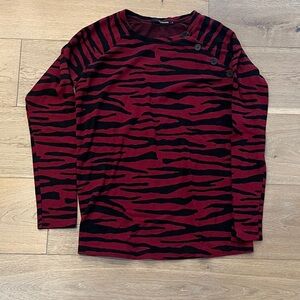 Maternity Red and Black Striped Long Sleeve Top